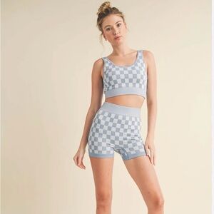 Mint & White Checkerboard Knit Tank and Shorts Set